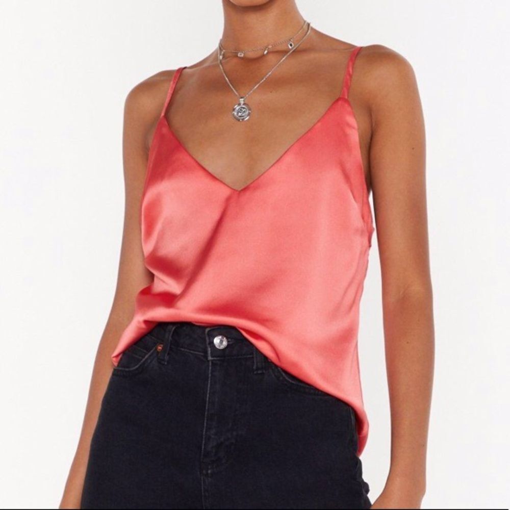 Nasty Gal V You Never Satin Cami Coral Pink Size 10 NWT